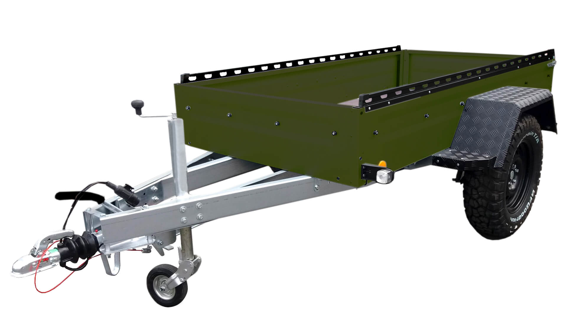 Veetrailer met groene laadbak voor transport en opslag.