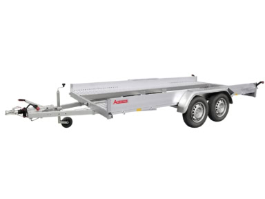 Veetrailer voor aanhangwagen met dubbele as en laadvlak.