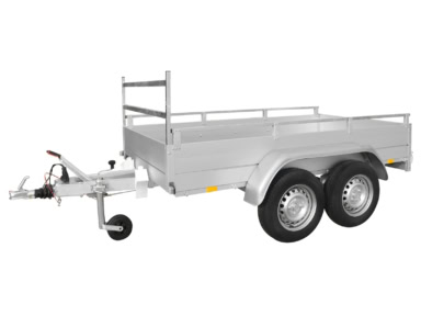 Veetrailer voor aanhangwagen met dubbele as en laadvlak.
