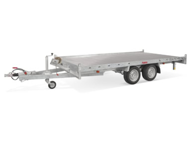 Veetrailer voor aanhangwagen met dubbele as en stevige constructie.