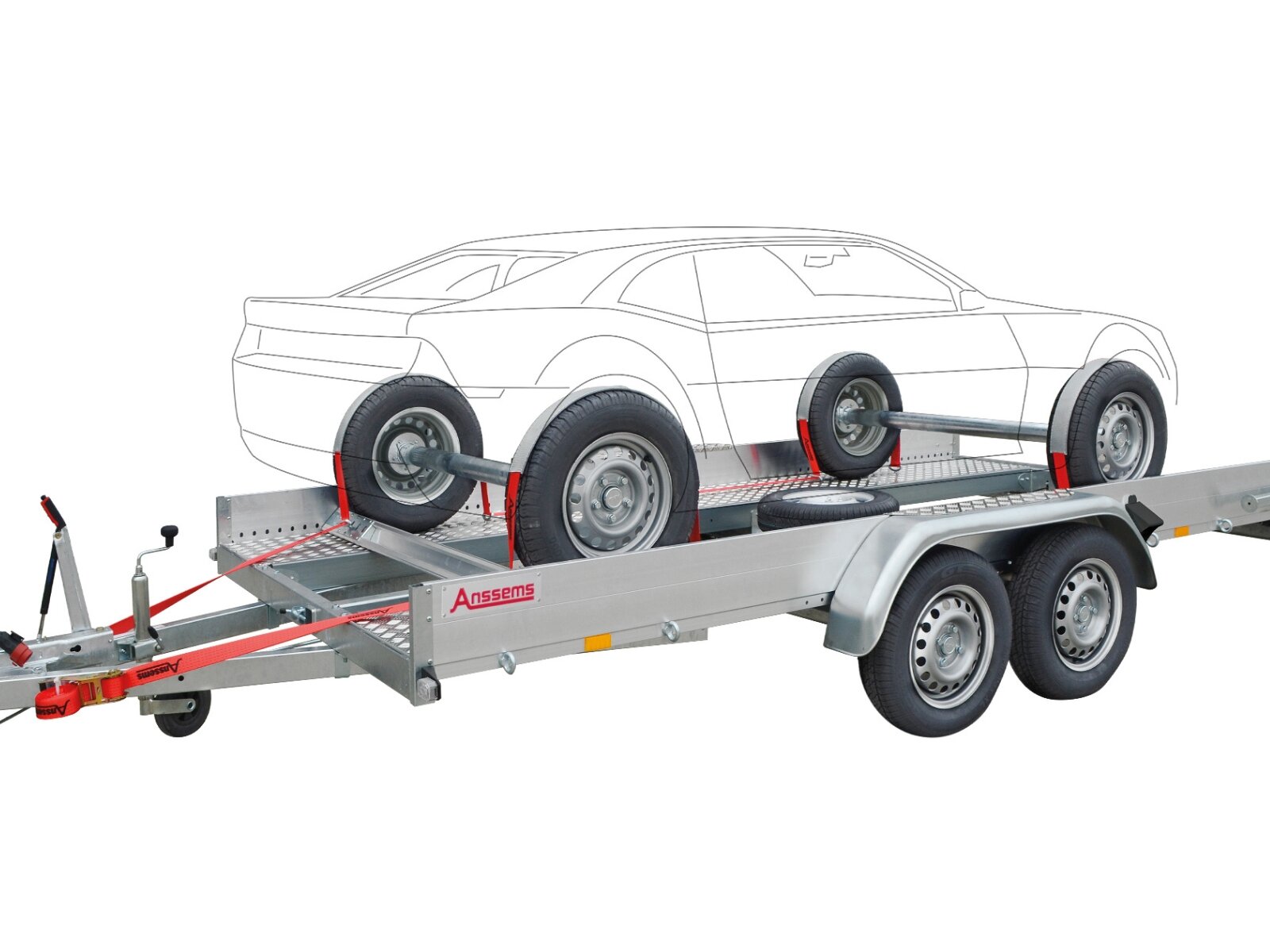 Aanhangwagen voor het vervoeren van auto's, ideaal voor professionele en particuliere gebruik.