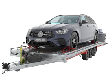 Mercedes-Benz AMG op transportwagen voor auto-onderhoud en -transport.