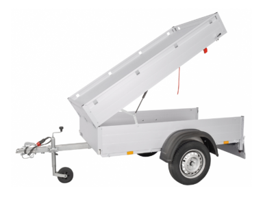 Veetrailer met opklapbare deksel voor transport en opslag.