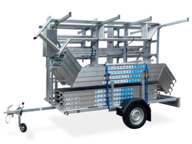 Veetrailer voor bouwmaterialen en gereedschap.