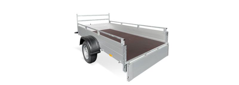 Aanhangwagen met houten vloer en zijpanelen voor veelzijdig transport.