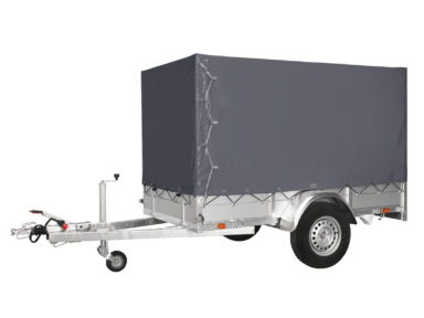 Veetrailer met waterdicht afdekzeil voor transport.