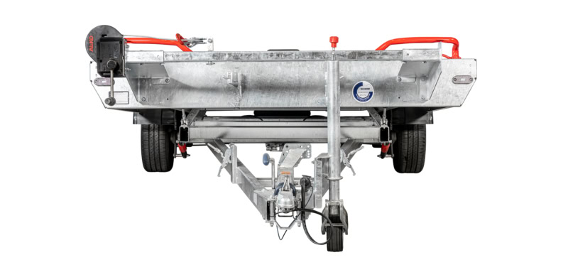 Veetrailer voor aanhangwagen met laadbak en wielen.