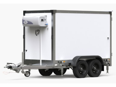 Aanhangwagen met koelunit, ideaal voor transport en opslag. Robuust ontwerp met dubbele wielen voor.