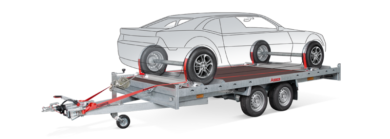 Wagen op trailer voor transport en verhuur.