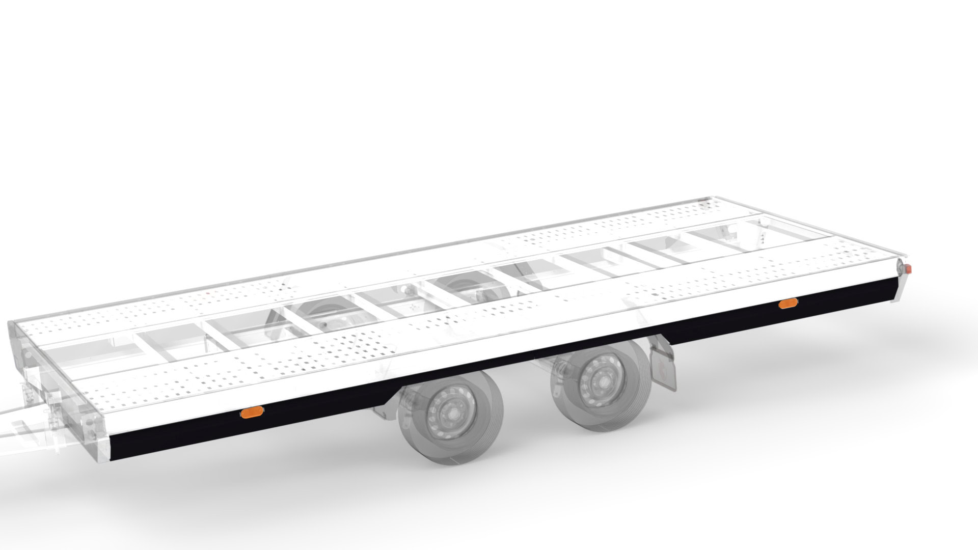 Zwart zijskirt met LED zijmarkeringsverlichting voor aanhangwagens.