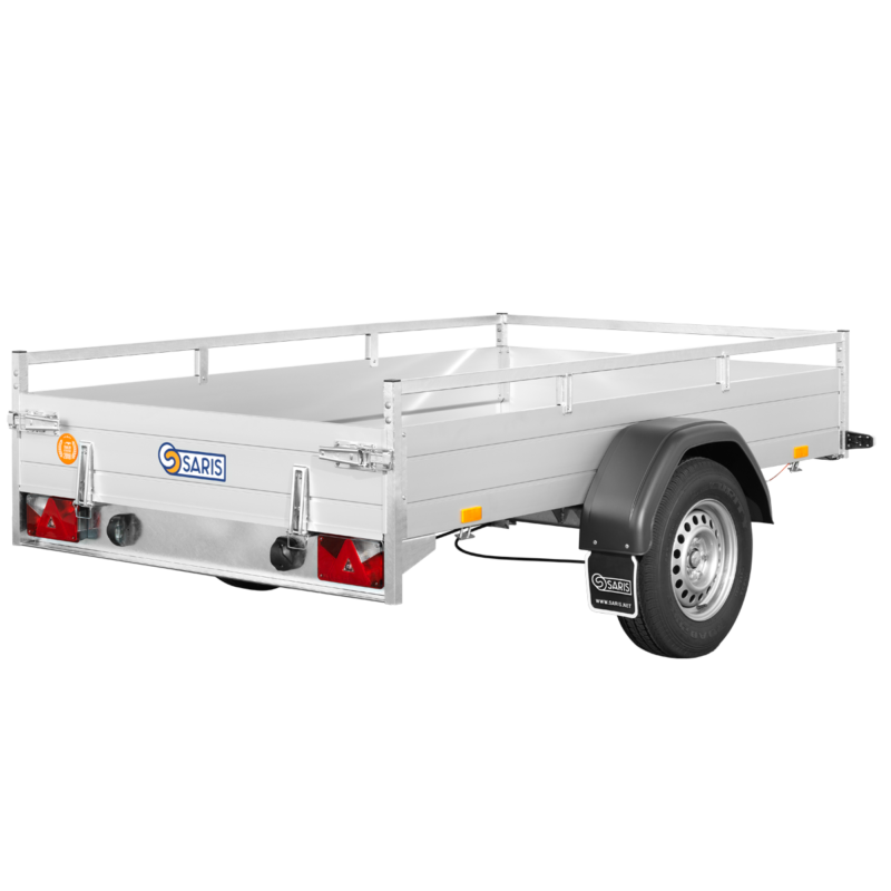 Veetrailer met zijwanden en veiligheidsvoorzieningen.